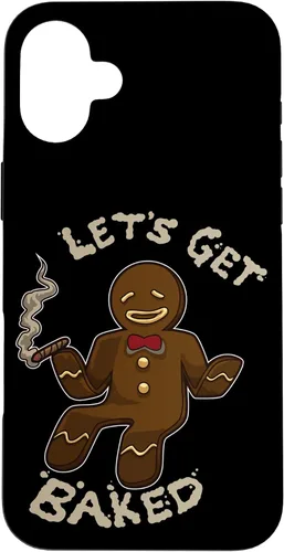 Vista 23 de Divertida funda navideña para iPhone 16 con diseño de pan de jengibre y marihuana