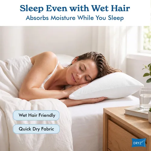 Vista 4 de DryZzz Juego de 2 fundas de almohada impermeables de tamaño King de 35 x 19 pulgadas, absorbente de doble cara para cabello húmedo y seco, poliéster