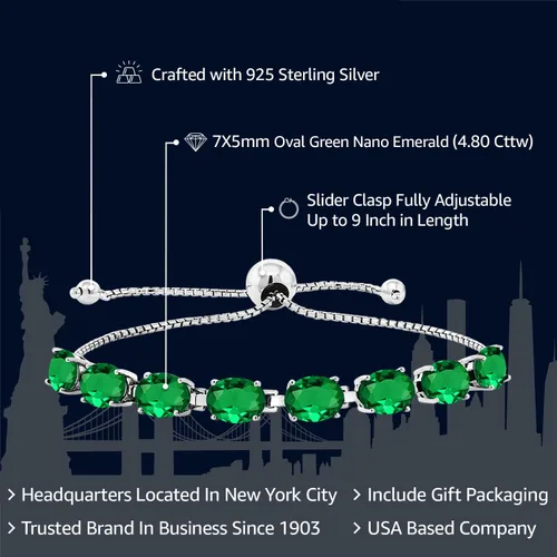 Vista 172 de Gem Stone King Pulsera de plata de ley 925 con piedra natal ovalada de 0.276 x 0.197 in para mujer, totalmente ajustable hasta 9 pulgadas