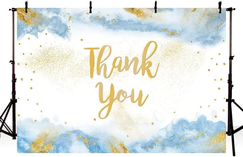 Vista 2 de MEHOFOND Fondo de graduación con texto en inglés "Thank You for All You Do" de 7 x 5 pies, color dorado y azul claro, acuarela para padres
