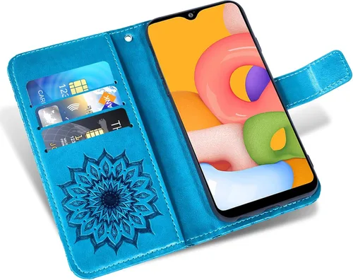 Vista 2 de Asuwish Funda de teléfono para Samsung Galaxy A01 con protector de pantalla de vidrio templado y funda delgada de cuero con soporte para tarjetas