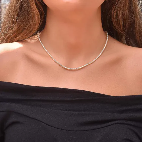 Vista 2 de Collar de tenis de plata de ley 925 de 0.079 in con circonita cúbica redonda para mujer