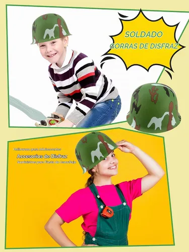 Vista 5 de 24 piezas de casco del ejército para niños, sombreros de camuflaje de plástico, gorra de soldado para adolescentes, accesorios de disfraz