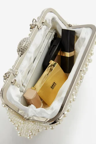 Vista 4 de BABEYOND Bolso de mano con perlas para mujer, bolsa de noche con cuentas, bolsa formal reticulada con bolsa interior para fiesta de boda