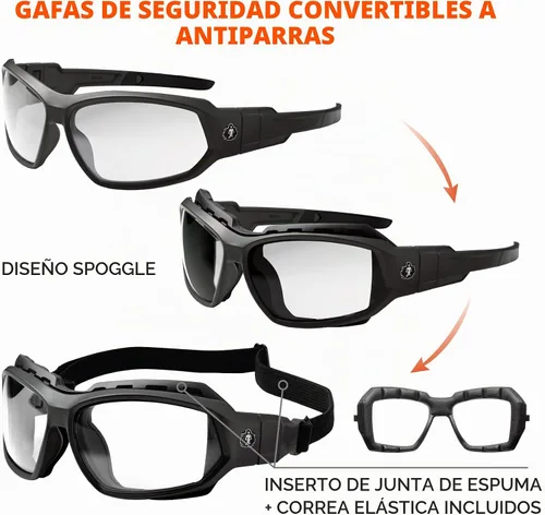 Vista 4 de Ergodyne Skullerz LOKI - Spogles de seguridad antivaho convertibles, incluye junta de espuma y correa para convertir en gafas, ANSI z87.1 Lente