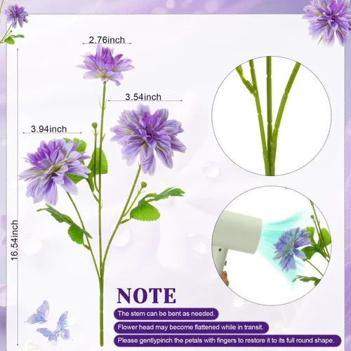 Vista 2 de 6 flores artificiales de dalia con 18 cabezas con tallos