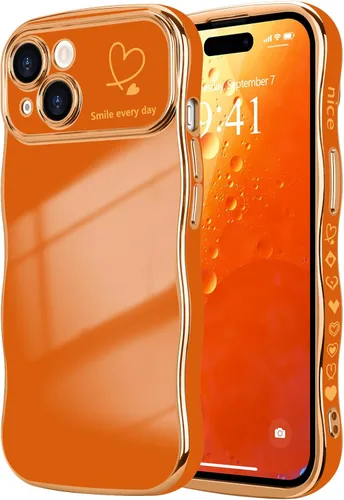 Vista 120 de LCHULLE - Funda para iPhone Air, linda para mujeres y niñas, con forma de onda, color azul bebé Luxury Plating Curly Wavy Frame with Love Heart