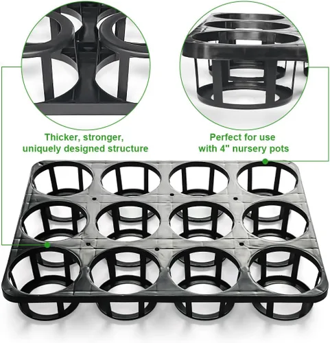 Vista 3 de RooTrimmer Bandeja redonda de 12 celdas para cuarto de bebé, soporte de transporte y bandejas para macetas redondas de plástico de 4 pulgadas