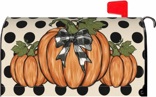 Vista 11 de Halloween Pumpkin Black Cat Mailbox Covers Magnetic Standard Size 18 X 21 Fall Maple leaves Spooky Themed Holiday Decorations Mailbox Wrap Post