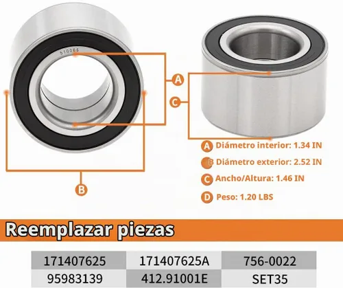 Vista 6 de 510066 Conjunto de cojinete de cubo de rueda delantera compatible con Chevy Aveo, Spark, Spectrum, Pontiac G3, Wave, Lemans, Volkswagen Cabriole