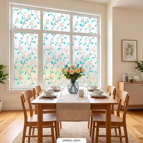Vista 6 de Película decorativa para ventana, diseño de flores, película de privacidad de vidrio de adherencia estática para puerta, tintes de ventana