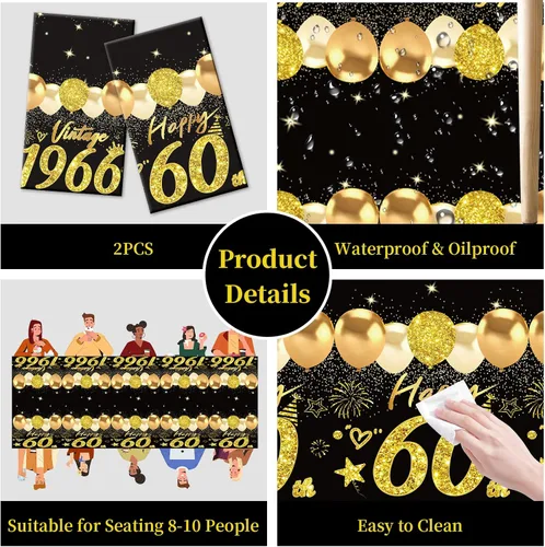 Vista 27 de Uiorgui 2 piezas mantel de cumpleaños número 18, mantel de cumpleaños número 18 negro dorado para niños y niñas, mantel de plástico rectangular