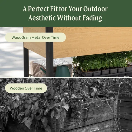 Vista 7 de Cama de jardín elevada con ruedas, macetas elevadas de grano de madera de metal de 2 x 4 pies con patas y estante de almacenamiento para patio