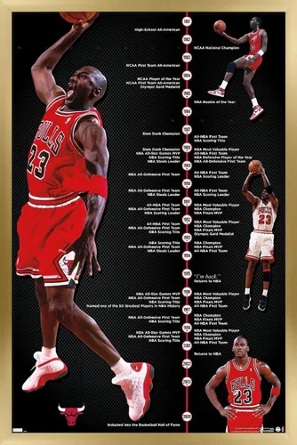 Vista 14 de Trends International Michael Jordan - Póster de pared de línea de tiempo, 14.725 x 22.375 pulgadas, versión enmarcada de madera de granero