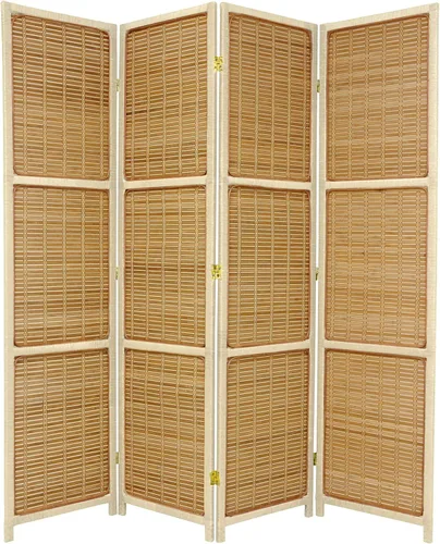 Vista 8 de Red Lantern Divisor de habitación tejido de 6 pies de alto, 4 paneles, marrón oscuro
