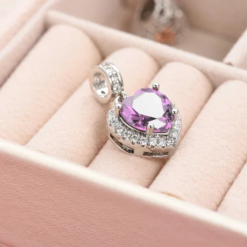 Vista 7 de KunBead Colgantes de enero a diciembre con piedra natal de amor y corazón compatibles con collar de pulsera Pandora