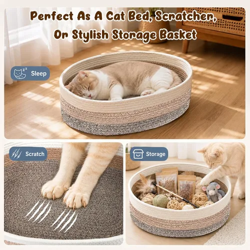 Vista 4 de SZEE Instinct Basket para gatos con cojín reversible, seda de hielo +
