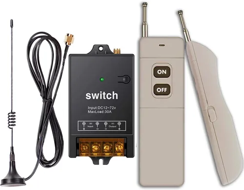 Vista 7 de Interruptor remoto inalámbrico de 12 V, relé DC12V/24V/48V/72V/30A, interruptor RF inalámbrico bidireccional con función de retroalimentación