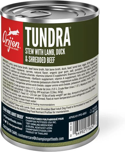 Vista 3 de ORIJEN Trituras de carne real, sin granos, estofado de Tundra, comida húmeda prémium para perros