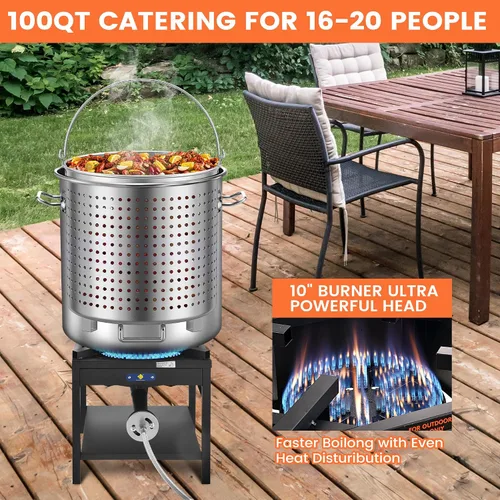 Vista 6 de ARC - Kit de cocción de mariscos de acero inoxidable de 100 cuartos de galón, quemador de propano de 200,000 BTU para cocinar al aire libre, olla