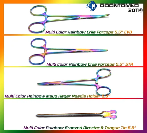 Vista 4 de OdontoMed2011 Kit avanzado de anatomía Acero inoxidable de alta calidad multicolor titanio arco iris Juego de 24 herramientas con mango