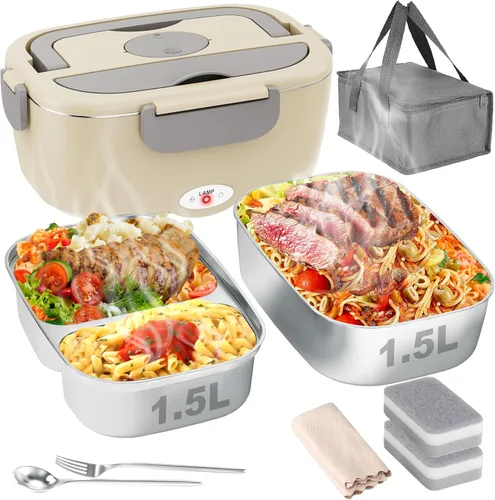 Vista 10 de Geveniss Lonchera Eléctrica para Almuerzo para Hombres, Mujeres y Adultos - Calentamiento Rápido de 80W - Lonchera Calentada con Contenedores Duales