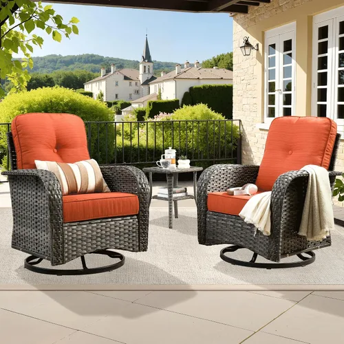 Vista 35 de ovios - Juego de muebles de patio de 2 piezas, sofá de mimbre para exteriores con sillas, silla de ratán con respaldo alto con cómodos cojines