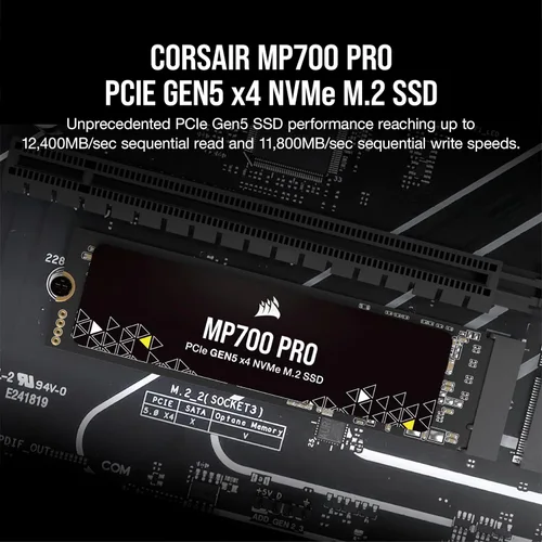 Vista 2 de Corsair MP700 PRO 1TB M.2 PCIe Gen5 x4 NVMe 2.0 SSD – M.2 2280 – Hasta 11,700MB/seg de lectura secuencial – NAND TLC de alta densidad – Negro