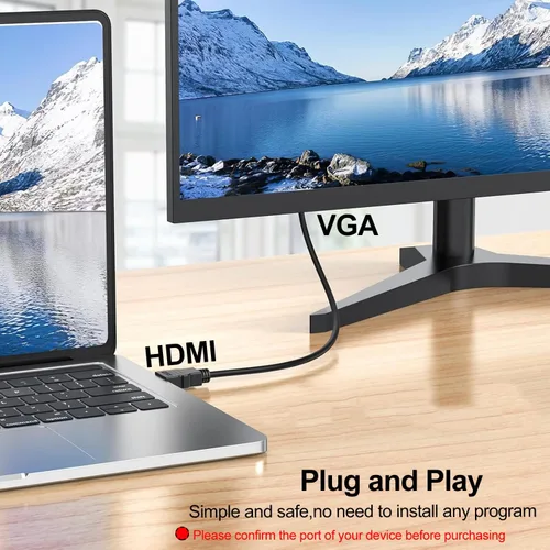 Vista 5 de Cable HDMI a VGA de 3 pies, monitor HDMI a VGA, 1080P@60Hz, macho a macho Compatible for Raspberry Pi, Roku, Computer, Desktop, Laptop, PC