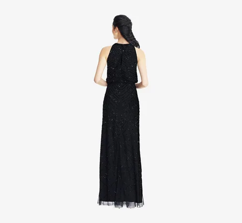 Vista 2 de Adrianna Papell Vestido estilo blusa con cuentas Art Deco para mujer con escote halter