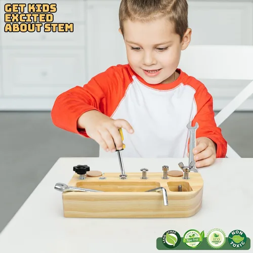 Vista 8 de TOY Life Juego de tablero de destornillador Montessori de madera para niños pequeños y niños de 3, 4, 5 años, juguetes sensoriales de autobús