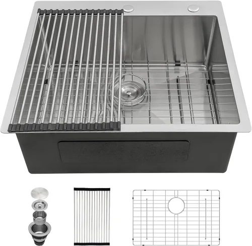 Vista 30 de Kichae Fregadero de 15 pulgadas para RV - Fregadero de barra de 15 x 15 x 5, fregadero de cocina pequeño, sobremontado, de montaje superior