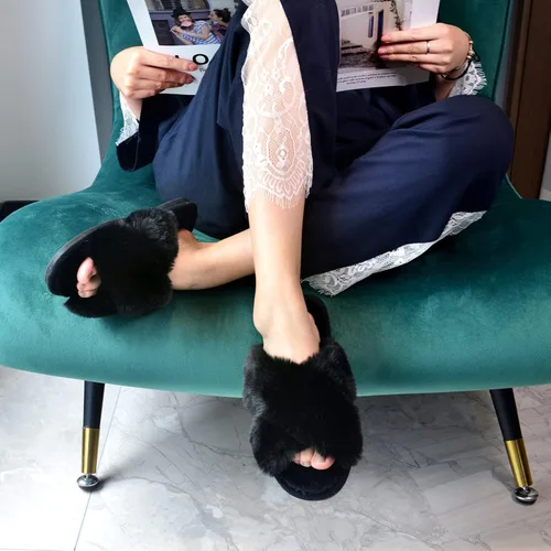 Vista 6 de Parlovable - Pantuflas mullidas para mujer con banda cruzada cómodas, zapatillas de casa de espuma viscoelástica con punta abierta, regalos