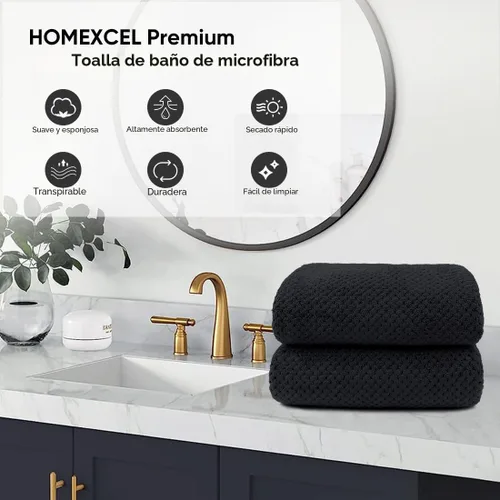 Vista 4 de HOMEXCEL Juego de Sábanas de Baño Toallas Paquete de 2 (35 x 70 Pulgadas), Toallas de Baño Ultra Suaves para Baño, Toallas Ligeras y de Secado Negro