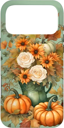 Vista 22 de Vintage Autumn Flower Fall Pumpkin Teal Case for iPhone 17