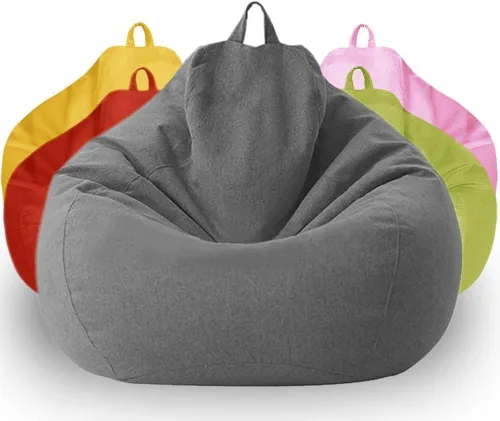 Vista 2 de SXBCyan Funda para puf, funda grande de lino y algodón, fundas para sofá, sillas, puff relax (color beige, blanco, funda, tamaño: M - 27.6 in)