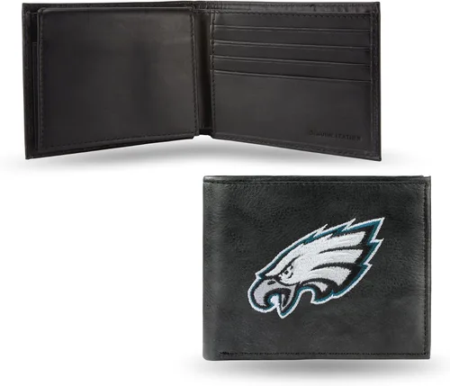 Vista 30 de Rico Industries Billetera de cuero bordada para hombre de la NFL Negro