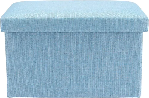 Vista 4 de HOZEON 3 Pack 15.7 x 9.8 x 9.11 Inches Folding Storage Ottoman, Blue Rectangle Footrest Seat, Multifunctional Foot Stool for Living Room, Office