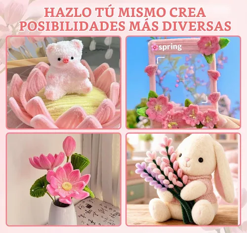 Vista 6 de Pipe Cleaners, 400 Pcs Pipe Cleaner Flower Kit, 4 Colors Pink Pipe Cleaners Rosa