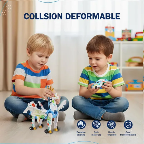Vista 7 de Juguete de automóvil de dinosaurio que se transforma en colisión, 2 autos magnéticos que se transforman en juguetes de dinosaurio para niños, niñas