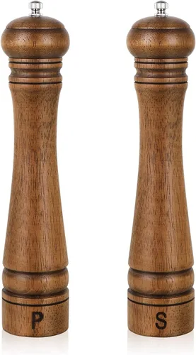 Vista 8 de XWXO 1 paquete de molinillo de pimienta de madera, molinillo de sal de 8 pulgadas, salero con rotor de cerámica ajustable, molinillo de pimienta