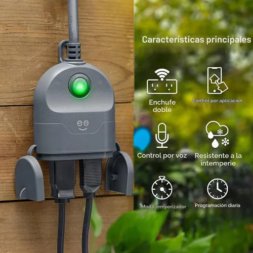 Vista 2 de Geeni Enchufe inteligente para exteriores Wi-Fi Duo 2 tomas resistentes al agua, compatibles con Alexa y Google Assistant Control remoto