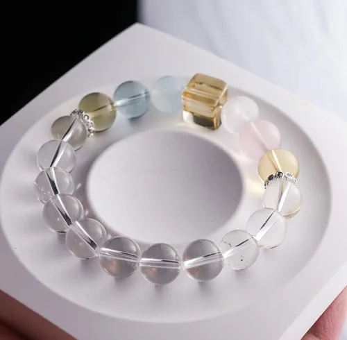 Vista 40 de Precious Gemstone Natural Crystal Healing Bracelet, Rutilated Quartz, Moonstone, Quartz Handmade Original Design Bracelet