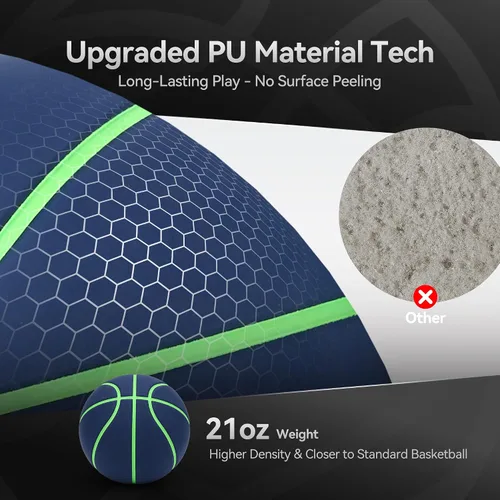 Vista 6 de Silent Basketball Size 7 (29.5''), Airless Indoor Basketball Premium Deep Blue