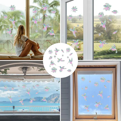 Vista 7 de NQEUEPN 60 calcomanías anticolisión para ventanas, diseño de prisma de arco iris, material de PVC, estilo vibrante, multicolor, reutilizables