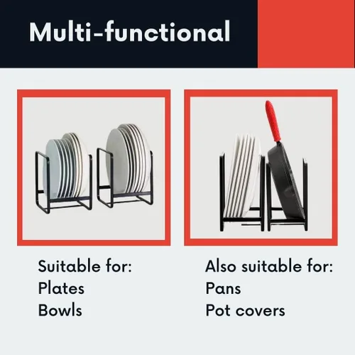 Vista 4 de Organizador de platos para gabinete, soporte para platos, estante vertical de metal para almacenamiento de platos para armario o encimera de cocina