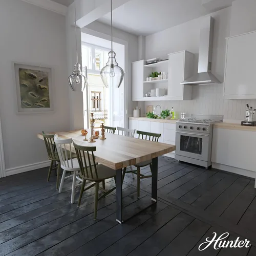 Vista 2 de Hunter - Maple Park 1 luz níquel cepillado, luz colgante de tamaño mediano, regulable, estilo casual, forma de campana, para dormitorios, cocinas