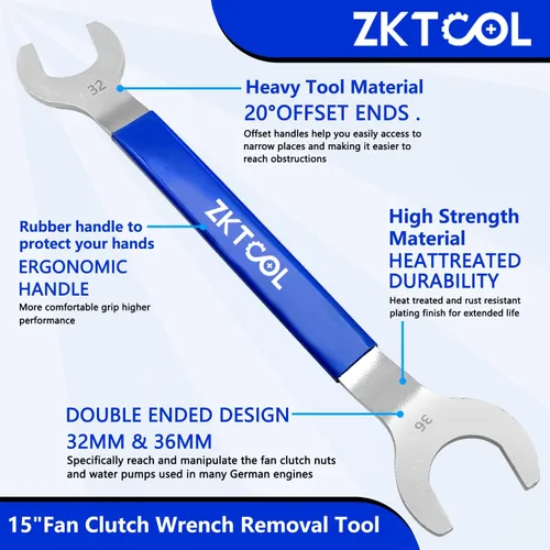 Vista 5 de ZKTOOL Juego de llaves para acoplamiento de ventilación, llave de herramienta de ventilador de embrague de 32mm y 36mm, herramienta de remoción