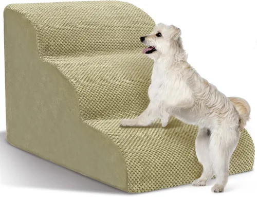 Vista 10 de Escaleras para Perros para Perros Pequeños - Rampa de Espuma de Alta Densidad, Pasos Extra Anchos para Mascotas con Fondo Antideslizante para Camas