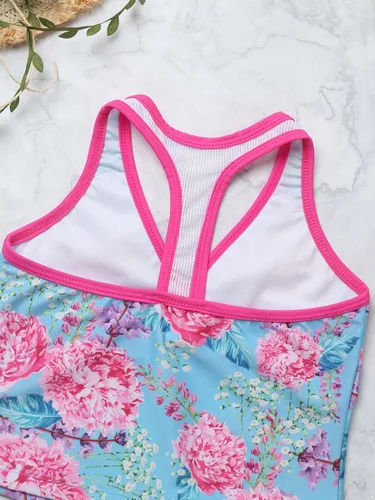 Vista 6 de Hularka Traje de baño tankini de 3 piezas para niños y niñas, parte superior cruzada con parte inferior y faldas para trajes de baño deportivos